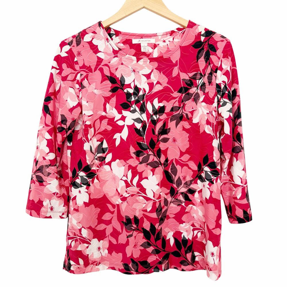 JM Collection Red Floral 3/4 Sleeve Shirt Sz S